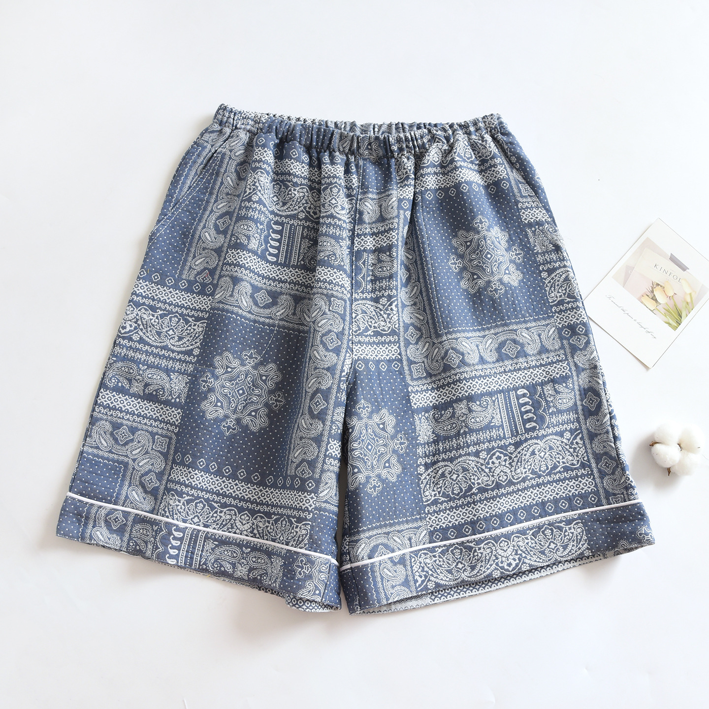 Men's Homewear Shorts Spring Summer Pure Cotton Gauze Elastic Waist Thin Casual Knee Length Pajama Pants With Pockets Outdoor Wearable Plus Size