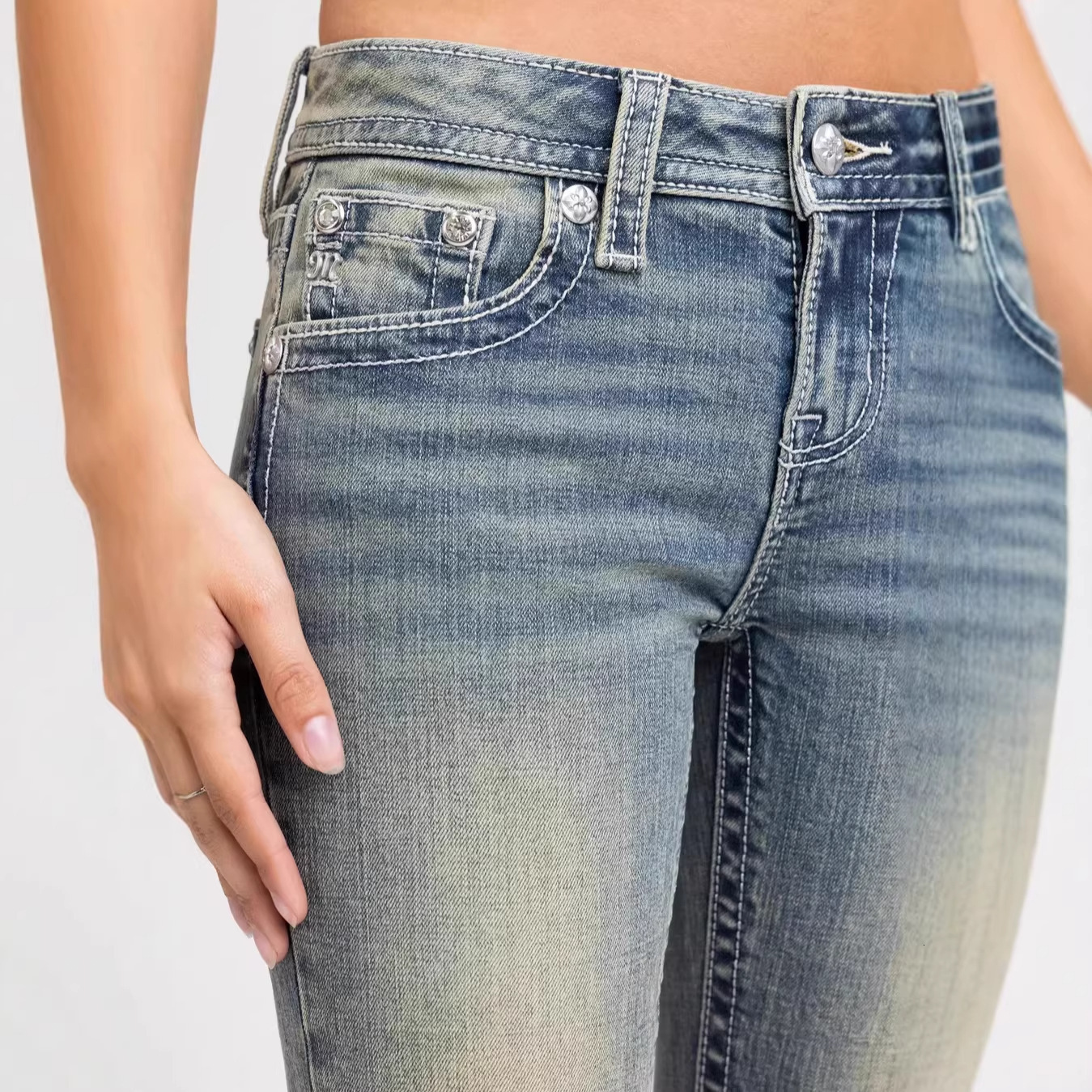 Luxury Brand Designer Clothes Y2k Cross-Border Miss Me European And American Fashion Hot Girl Retro Low-Waist Embroidered Wing Cross Slim-Fit Jeans Fo