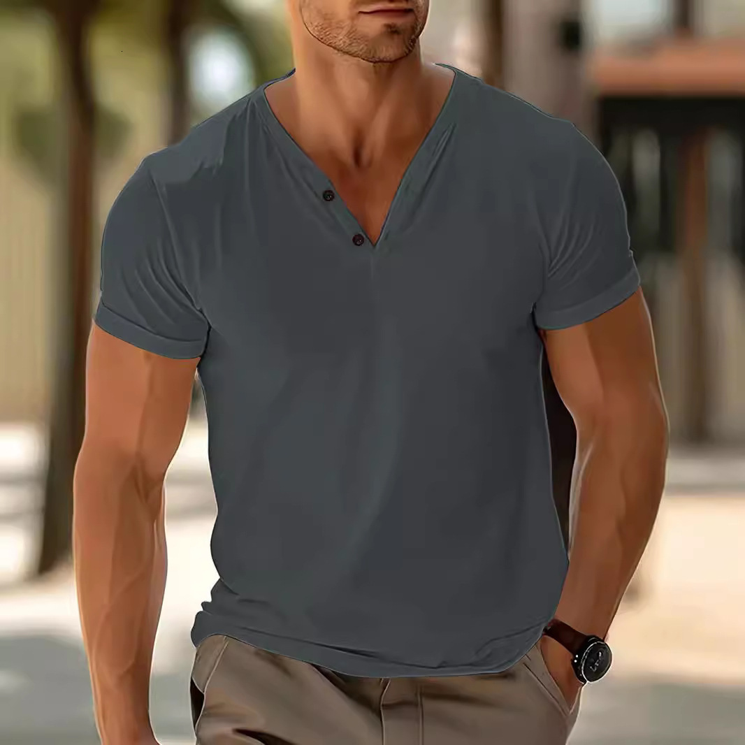 2026 Men's European And American Solid Color V-neck Polo Designer T-shirt Designer Hoodie Breathable Sweat-wicking Casual Sports Lightweight Regular T-shirt