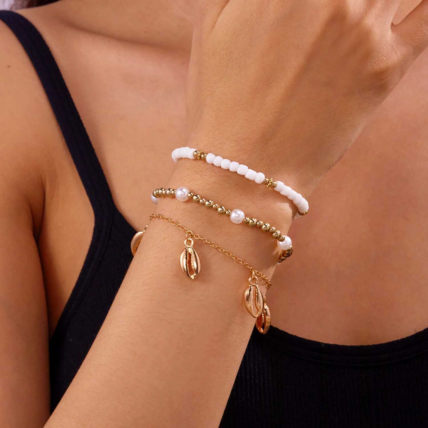 Bohemian Rice Beads Starfish Conch Pendant Anklet Set For Women Multi layer Sea Turtle Ankle On Foot Girl Charm Jewelry H260325 - view 4