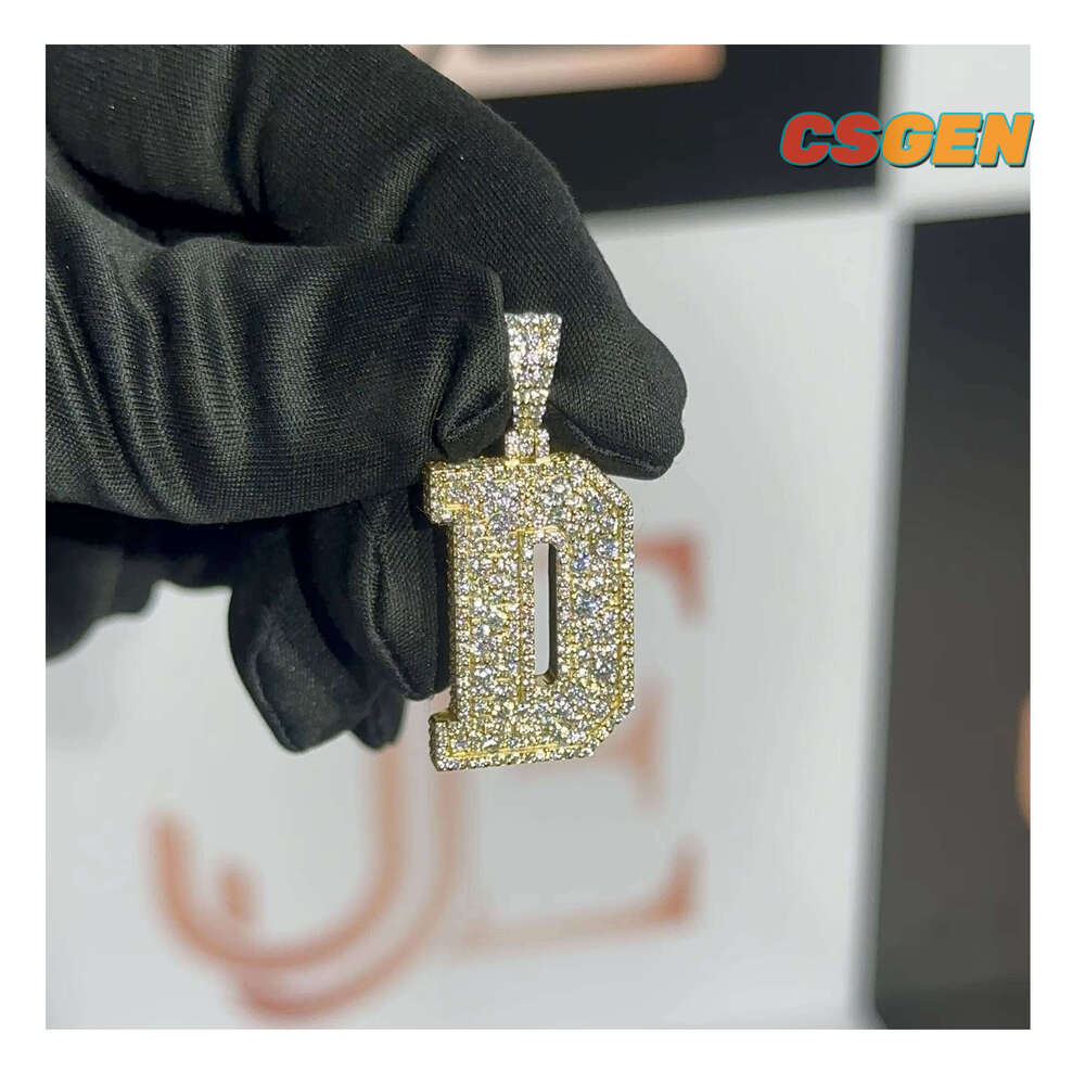 Price Wholesale 925 Sterling Silver GRA Certified Moissanite D Letter Pendant Necklace Diamond Hip Hop Jewelry Charm For Men Jewelry
