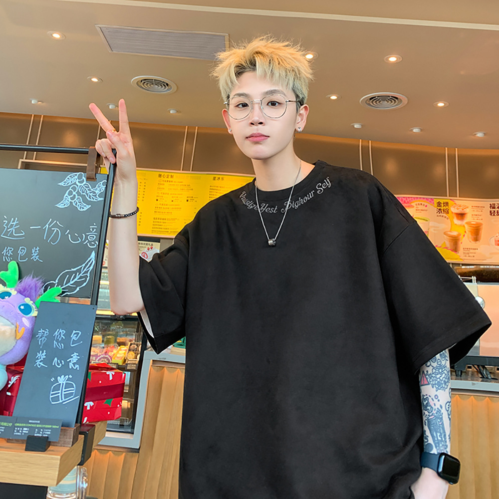 Men's 2026 Summer New Arrivals Suede T-Shirts | Streetwear Embroidered Cool Style Inner Layer Tees