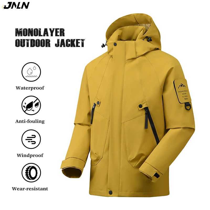 JNLN Unisex Waterproof Hiking With Detachable Hood Lightweight Windproof Coat Breathable Raincoat for Camping Climbing M260325