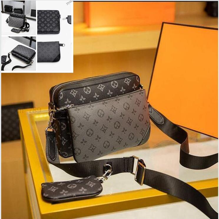 2026 High Quality Mens Luxurys fashion trio outdoor Men shoulder bags designer cross body man messenger bag Satchels satchel fashion handbag Composite package