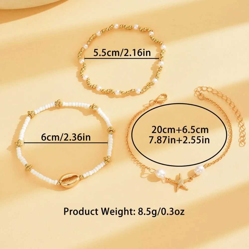 3pcs Set Boho Shell Starfish Imitation Pearl String Beads Multiple Layers Fold Wear Anklets for Women Beach Charm Jewelry Gifts H260325 - view 6