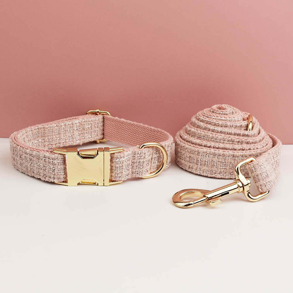 Pet Collar Set Light Camellia Style Luxury Vest Dog Leash Set Engravable Durable For Small Dogs Cats Pink Color
