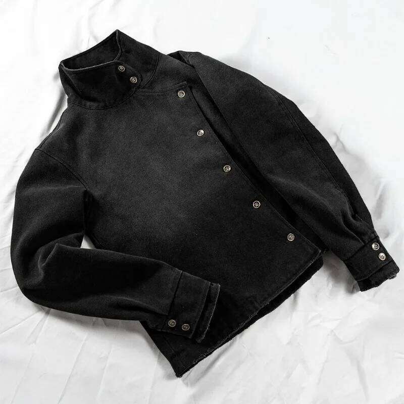 Y2k Fencing Vintage Wash Gradient Irregular Buttons Unisex Gothic Harajuku Streetwear Canvas Cotton Casual Jacket 26H0325