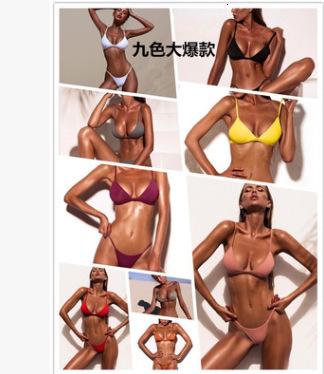 Women's Thong Bikini Set - Minimalist Triangle Two Piece Swimwear, Thin Strap Cheeky Bathing Suit in Multiple Colors for Beach & Pool