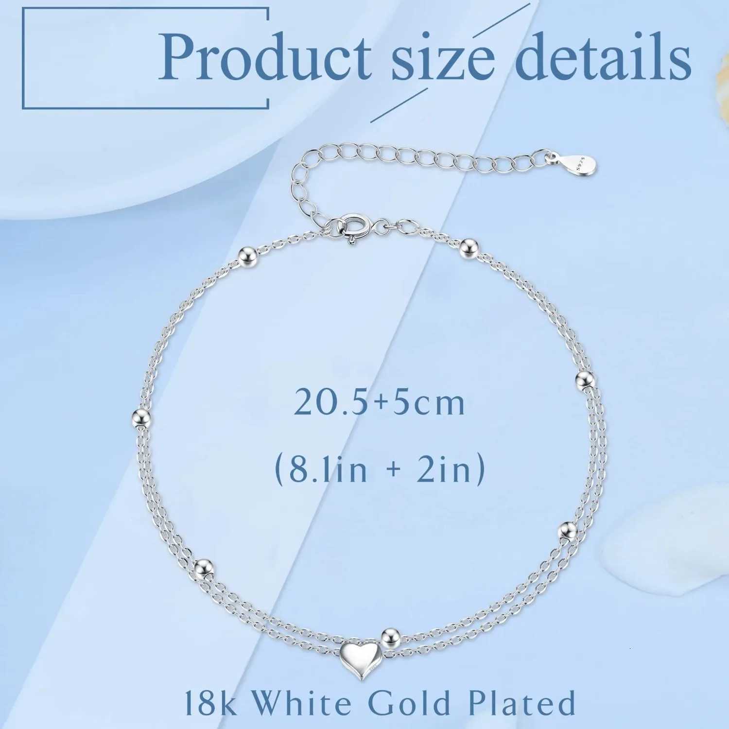 925 Sterling Silver Layered Ankle for Women Chain Butterfly Heart Beaded Silver Anklet Adjustable Summer Beach Anklet H260325 - view 3