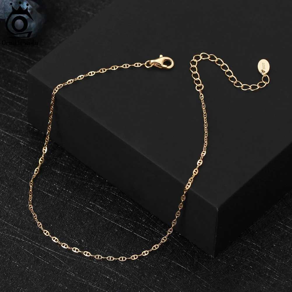 ORSA JEWELS 925 Sterling Silver Mariner Chain Anklets Fashion Women Summer 14K Gold Foot Ankle Straps Jewelry SA24 H260325 - view 5