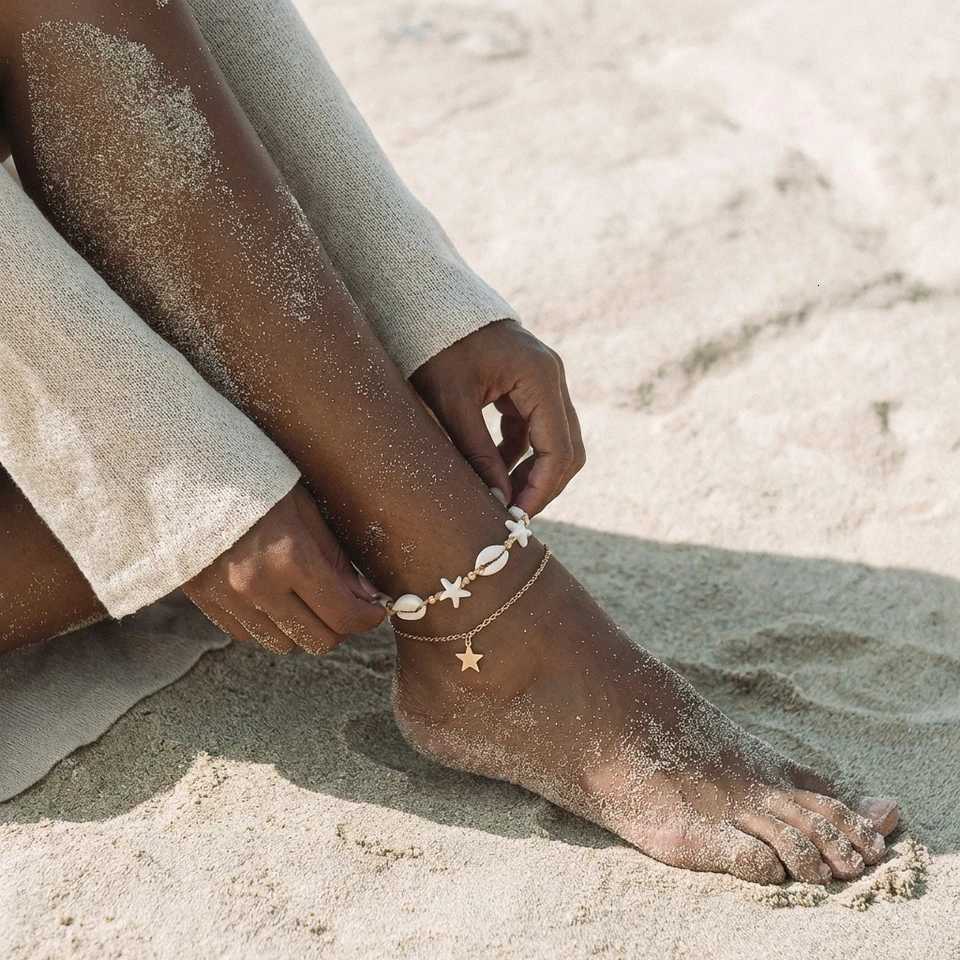 Boho Cowrie Shell Starfish Anklet for Women Multilayer Gold Chain Beach Foot Jewelry Summer Vacation Accessories H260325 - view 4