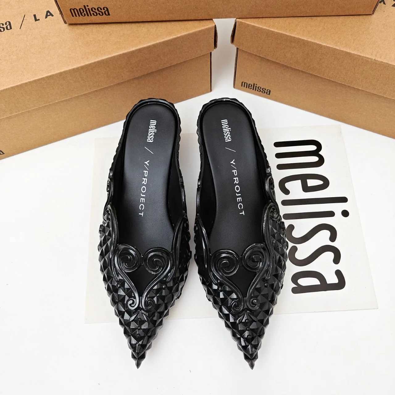 Women Sandals 2025 Spring Melissa Woman Slingback Shoes Fashion Ladies High Heels Elegant Med Heel Pointed Toe Slip on Sandal Z260325