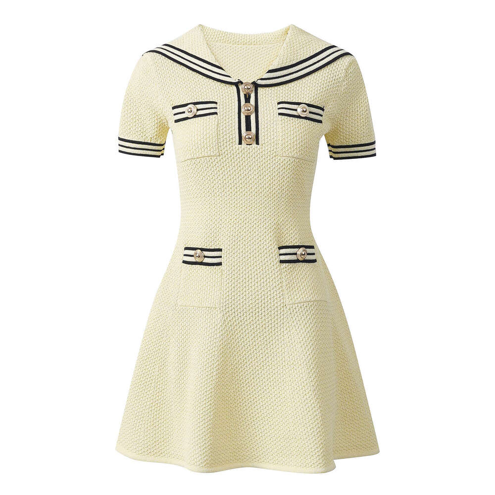 2026 Spring New Designer French Style Youth Academy Style Navy k30 Blue Collar Waist Knitted Women's Short Skirt
