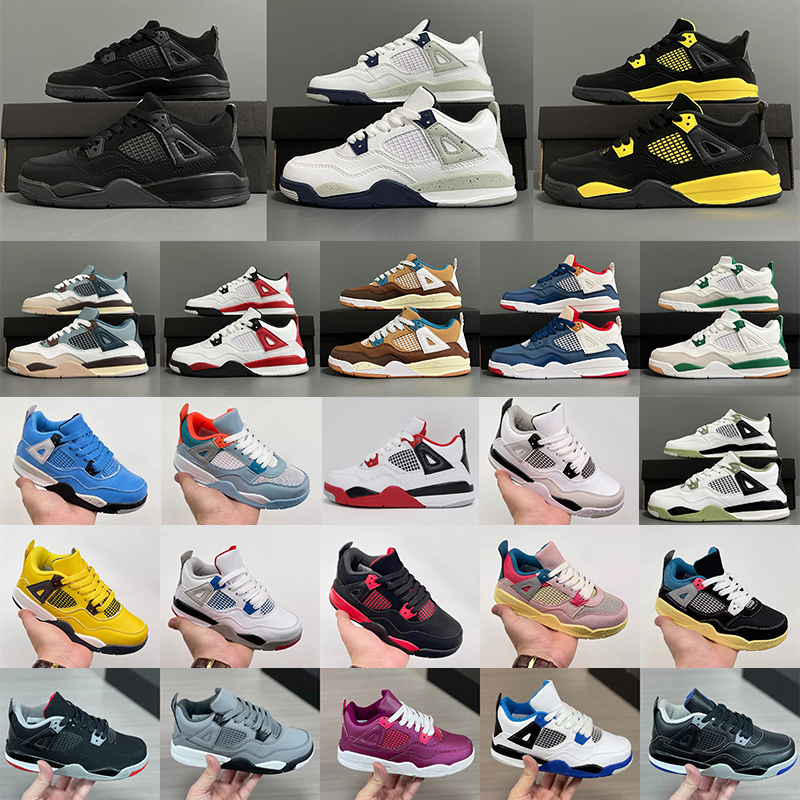 With Box 4S Kids Basketball shoes Chicago red 4 Black cat White Designer Infant Boy Girl Sneaker Toddlers Fashion Baby Trainers Children Athletic Outdoor Eur 22-35