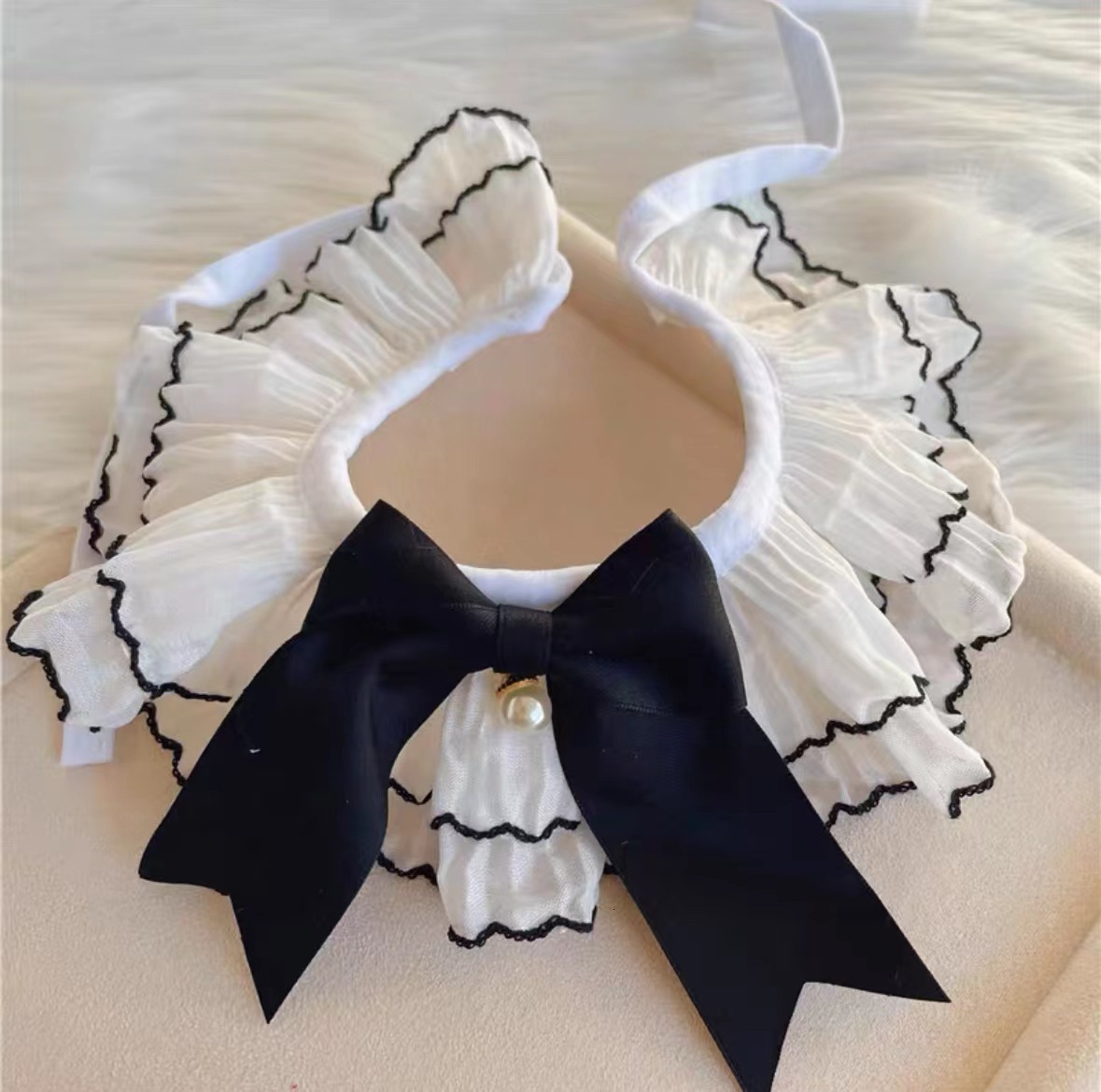 Pet Collar Bib Drool Towel Scarf Lace Bow Tie Collar Soft Decorative For Large Medium Small Dogs And Cats with White Camellia