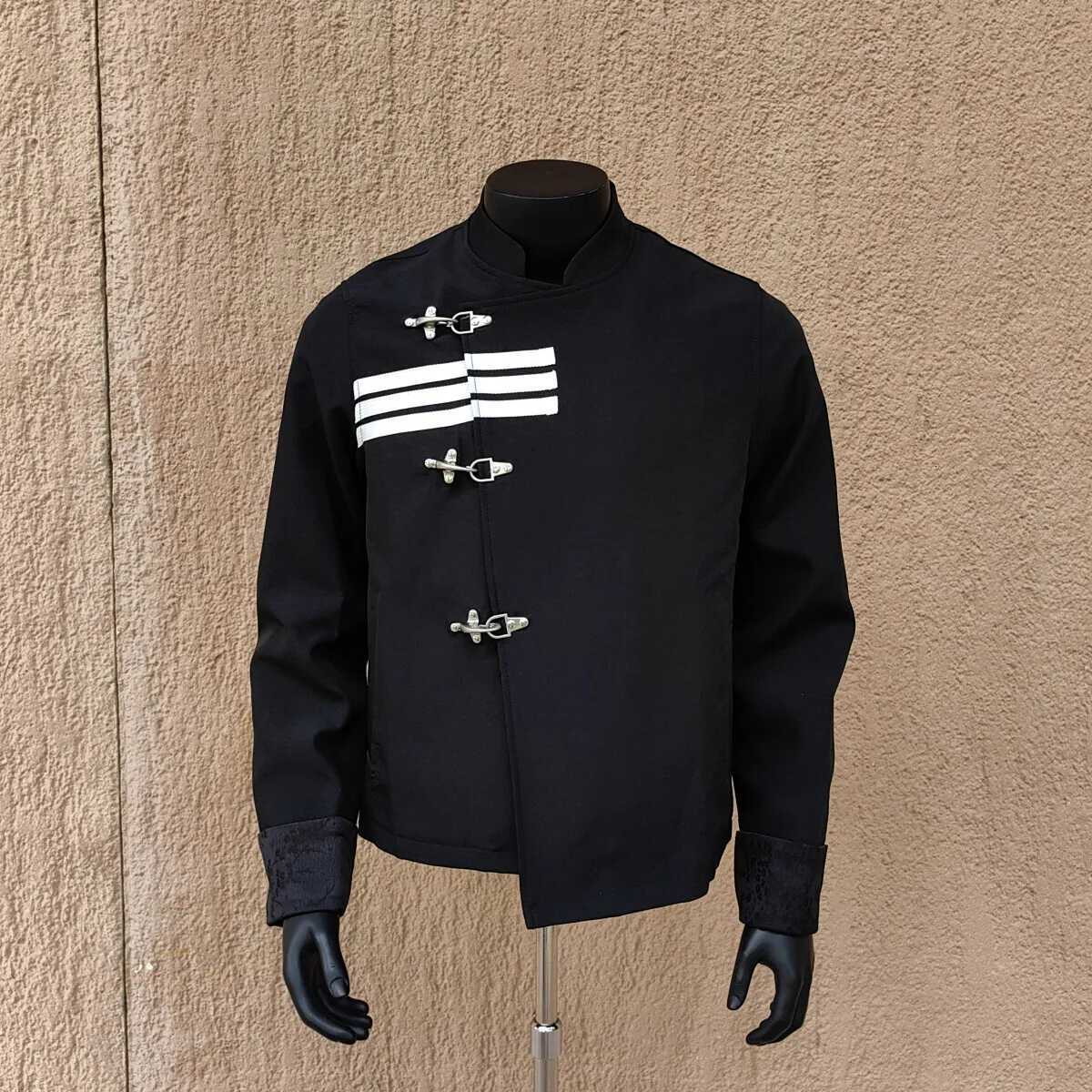 MWJLPWQ Stripes Design Jacket Male New Chinese Style Stand Collar Niche Streetwear Loose Texture Metal Buckle Vintage Tops 11159 C260325
