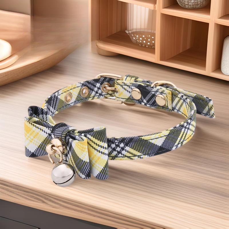 Pet Collar Outing Diagonal Mesh Bow Tie With Bell Breathable Adjustable For Small Medium Dogs Cats