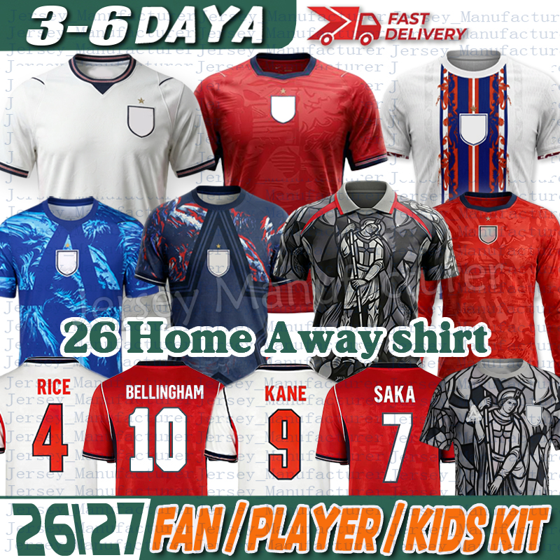 england kit 26 27 BELLINGHAM KANE home away jerseySAKA FODEN RICE Soccer Jerseys PALMER JAMES Maguire EZELong sleeve gk 3xL 4XL england football Shirt
