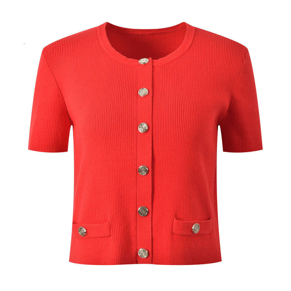 2026 Spring/Summer New Designer French Loose k30 Casual Fashion Red Button Knitted Short Sleeve Top