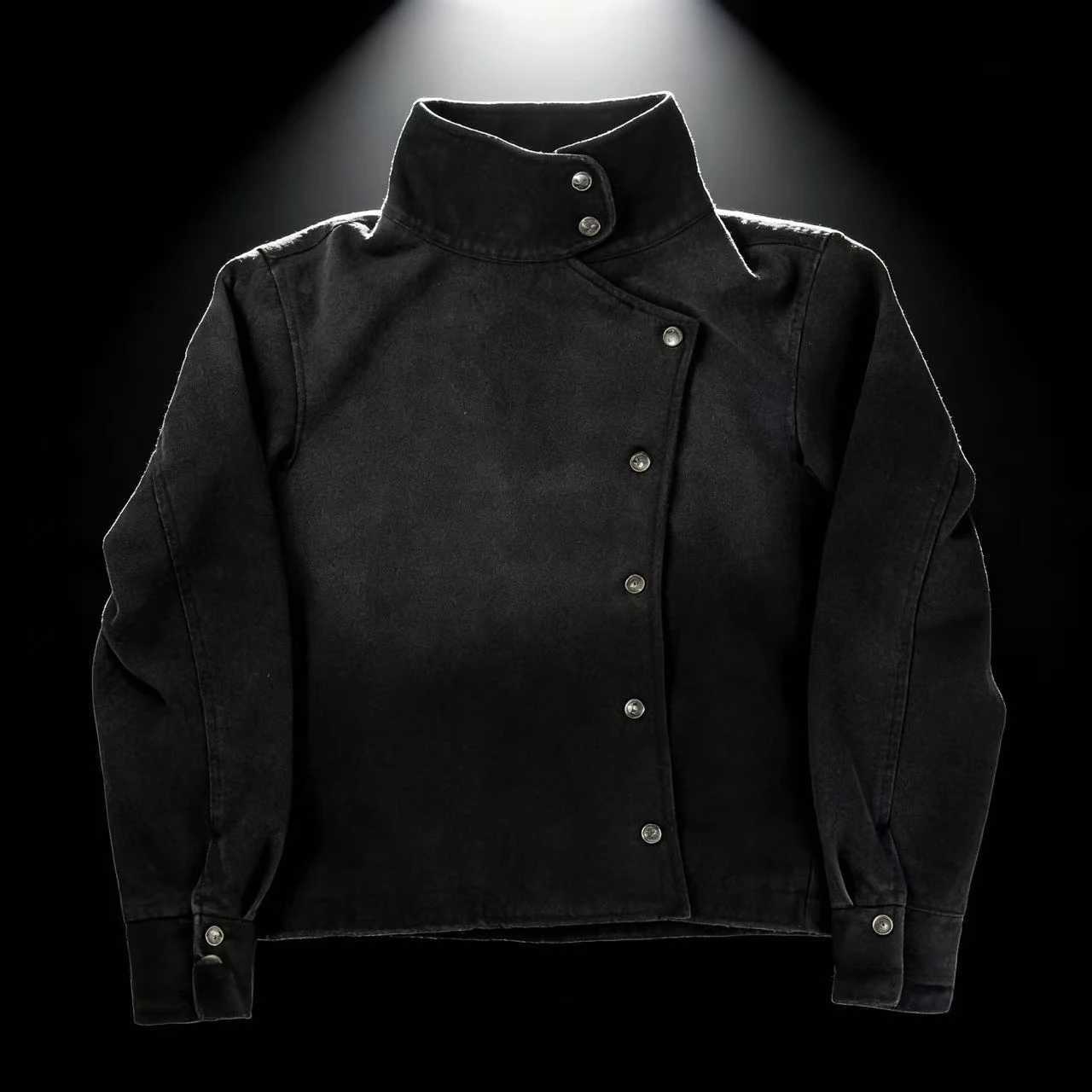 Y2K Harajuku Retro Functional Style Slant Collar Jacket Men Women Gothic Stand Collar Easy Jacket Street Fashion Black Jacket C260325