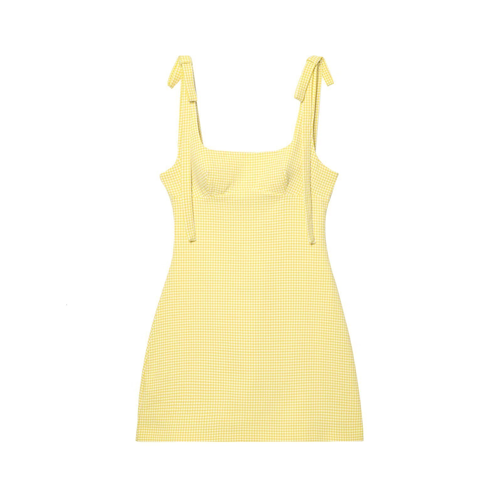 Z Summer New Womens Dress with Butterfly Decoration and Small Checkered Pattern Short Strap Dress for Women 240810