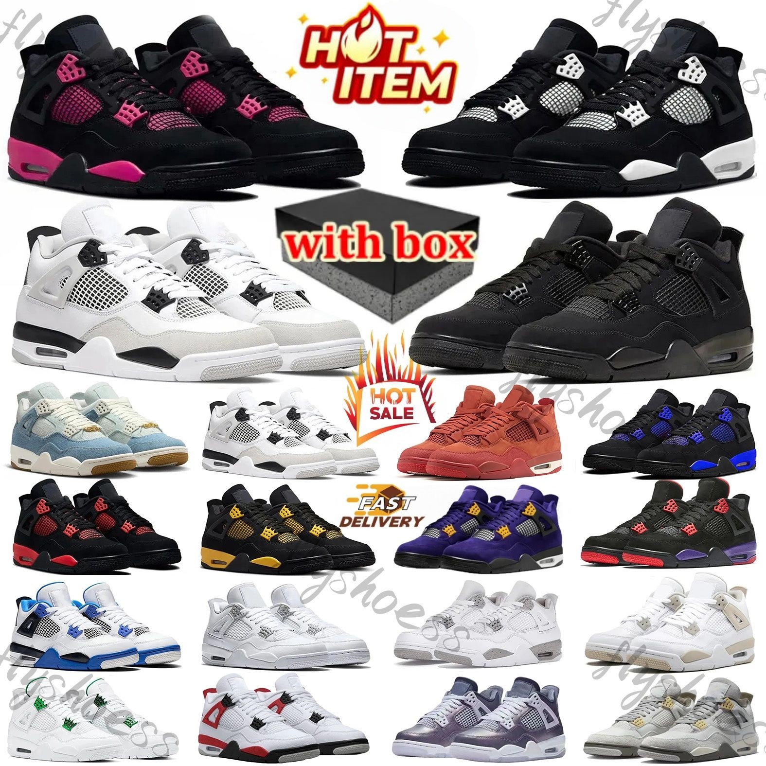 Basketball Shoes 4 Designer Shoe Metallic Reimagined Fire Red Sneakers 4s Chaussures White Cement Cool Grey Olive Men Women Trainers With Box size 36-50