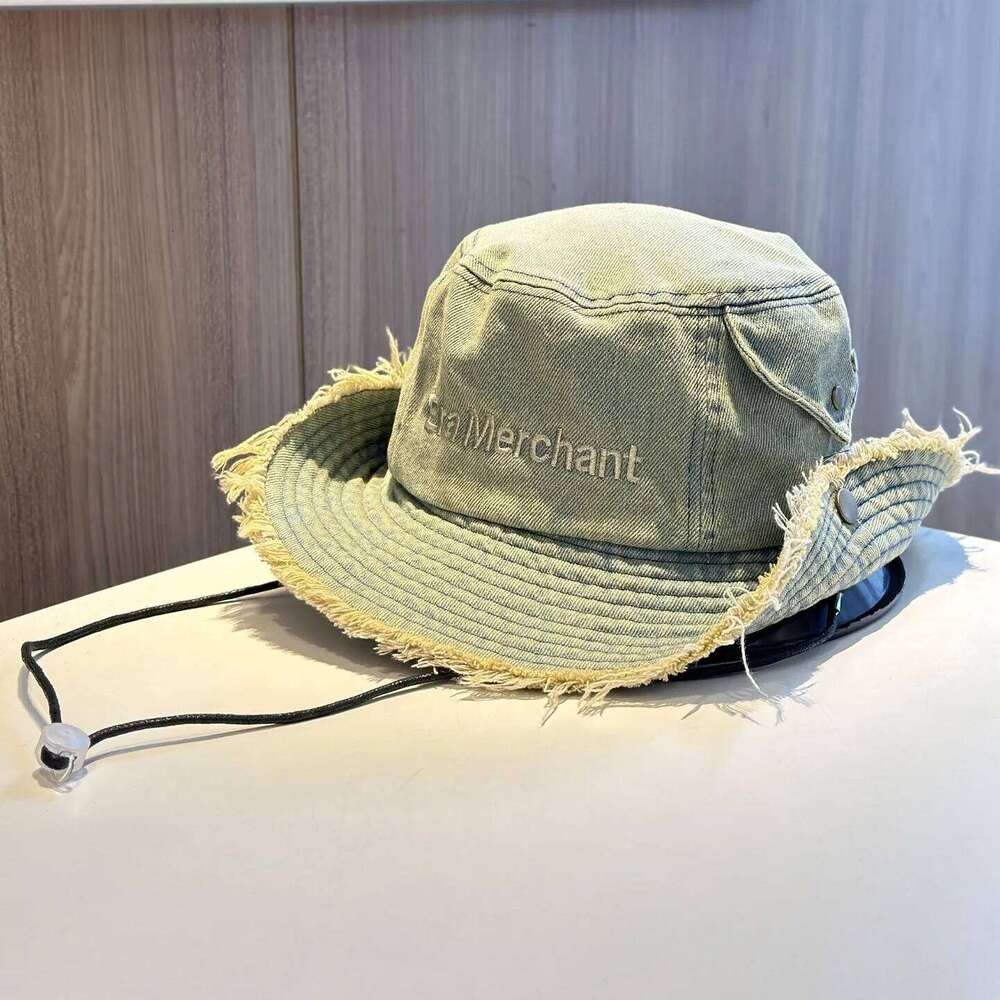 Bucket Hat Denim Jeans Women Wide Brim Sun Protection Chin Strap For Fishing Climb Summer Outdoor Qian Pan