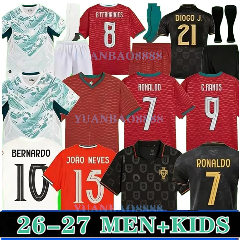 2026 Portugal Jerseys 2027 RoNalDo Retro Long Sleeves Portuguese Jerseys JOAO FELIX RUBEN NEVES DIOGO PORTUGIESER Portugal football shirt Team Men Kids kit XXXL 4XL