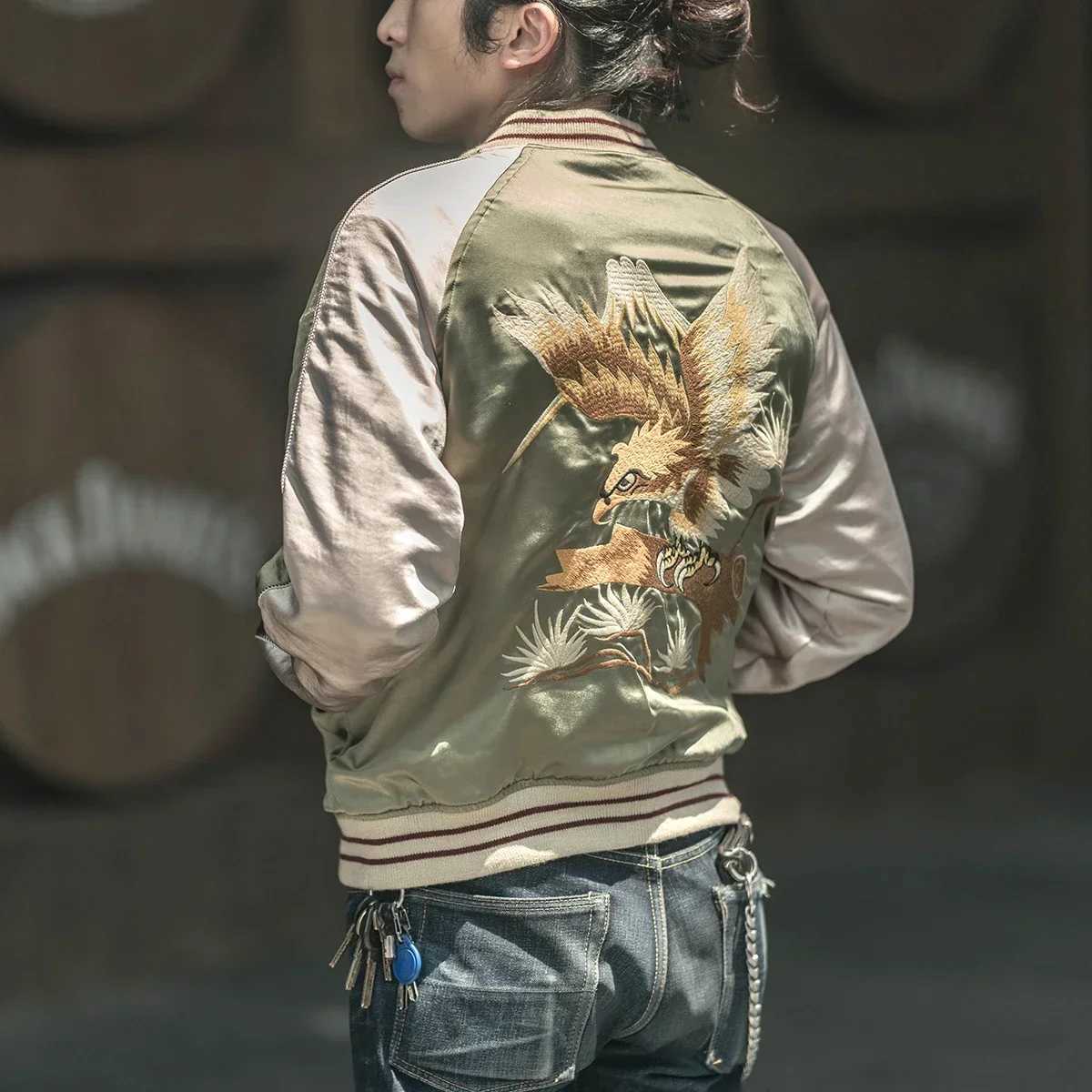 Non Stock Suka Reversible Souvenir Jacket Embroidered Sukajan Baseball Outerwear C260325