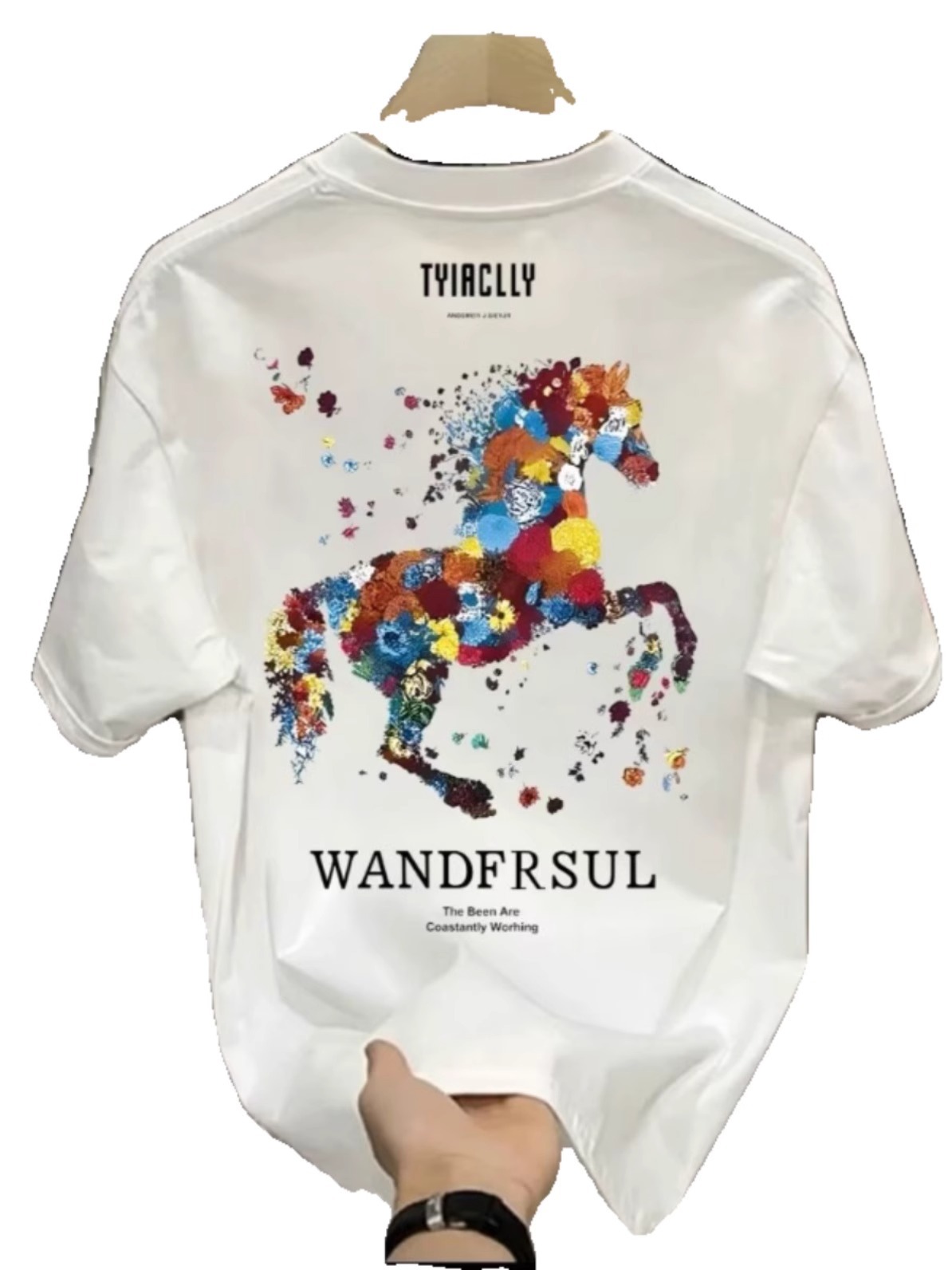 2026 Summer New Arrivals Men's Chinese Streetwear Heavyweight Cotton T-Shirts | Horse Graphic Regular-Fit Crew Neck INS Short Sleeve Tees