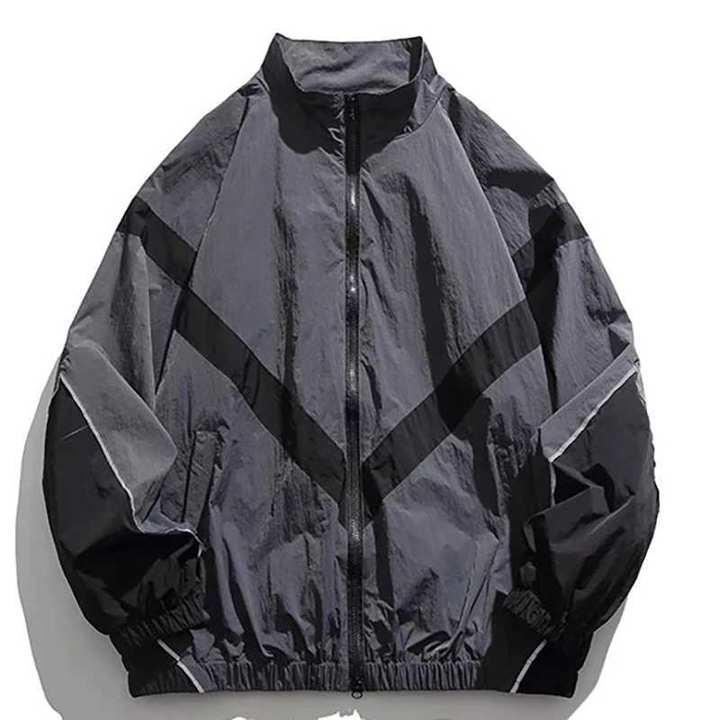 Zipper Pocket Outdoor Waterproof Windbreake Men Spring Autumn Casual Loose Fit Versatile Stand Collar Reflective M260325