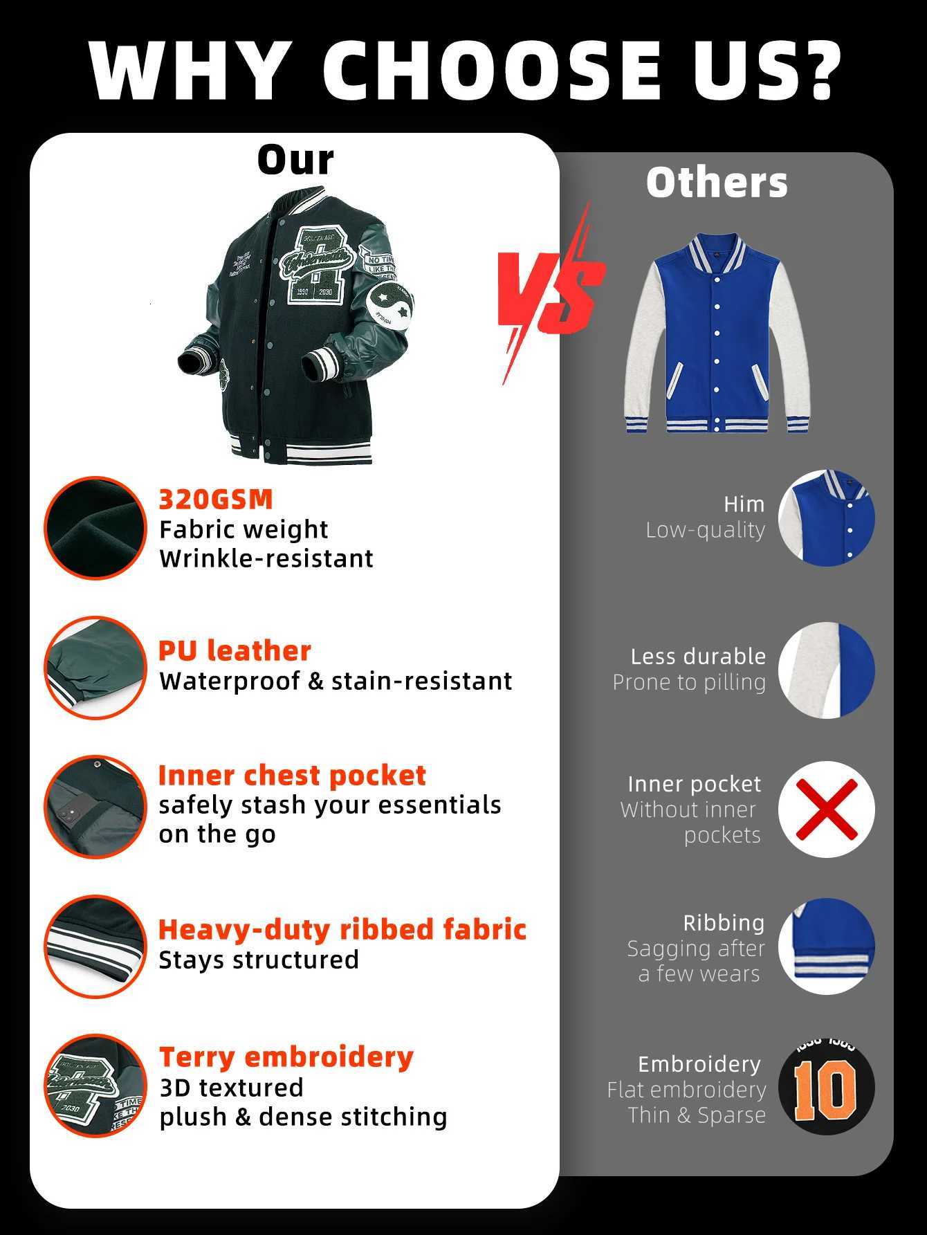 Mens Baseball Jacket Plus Size Bomber Coat Faux Leather Sleeves Spring/Autumn Varsity Windbreaker Tai Chi Embroidery Clothing C260325