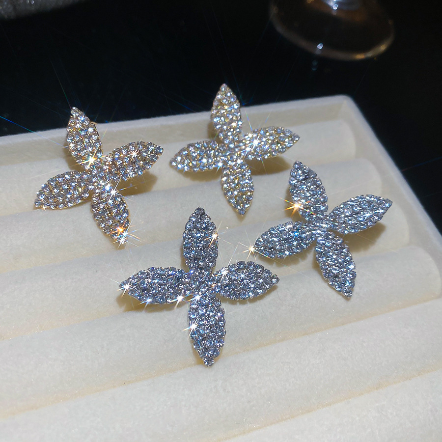 Silver needle diamond-studded flower European and American cross-border unique exaggerated earrings, light luxury high-end earrings with a niche desig - view 8