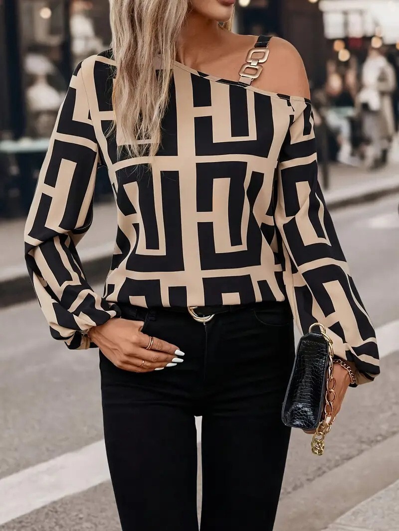 Luxury Brand Designer Clothes Foreign Trade Eurean And American Women's Clothing Spring And Autumn Fashion Geometric Print Versatile Long-Sleeve 