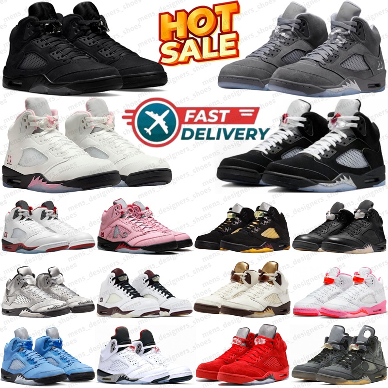 With Box 5s 5 Basketball Shoes Wolf Grey Black Cat Designer Fire Red Metallic Reimagined Earth Fire Red Halloween Sail Blue Men Women Sneakers Sports Shoes Size 36-47