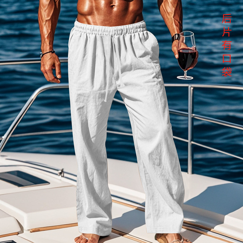 Linen Essential Pants Plus-size Men's Pants Breathable And Sweat-absorbent Solid Color Basic Casual Wide-leg Trousers