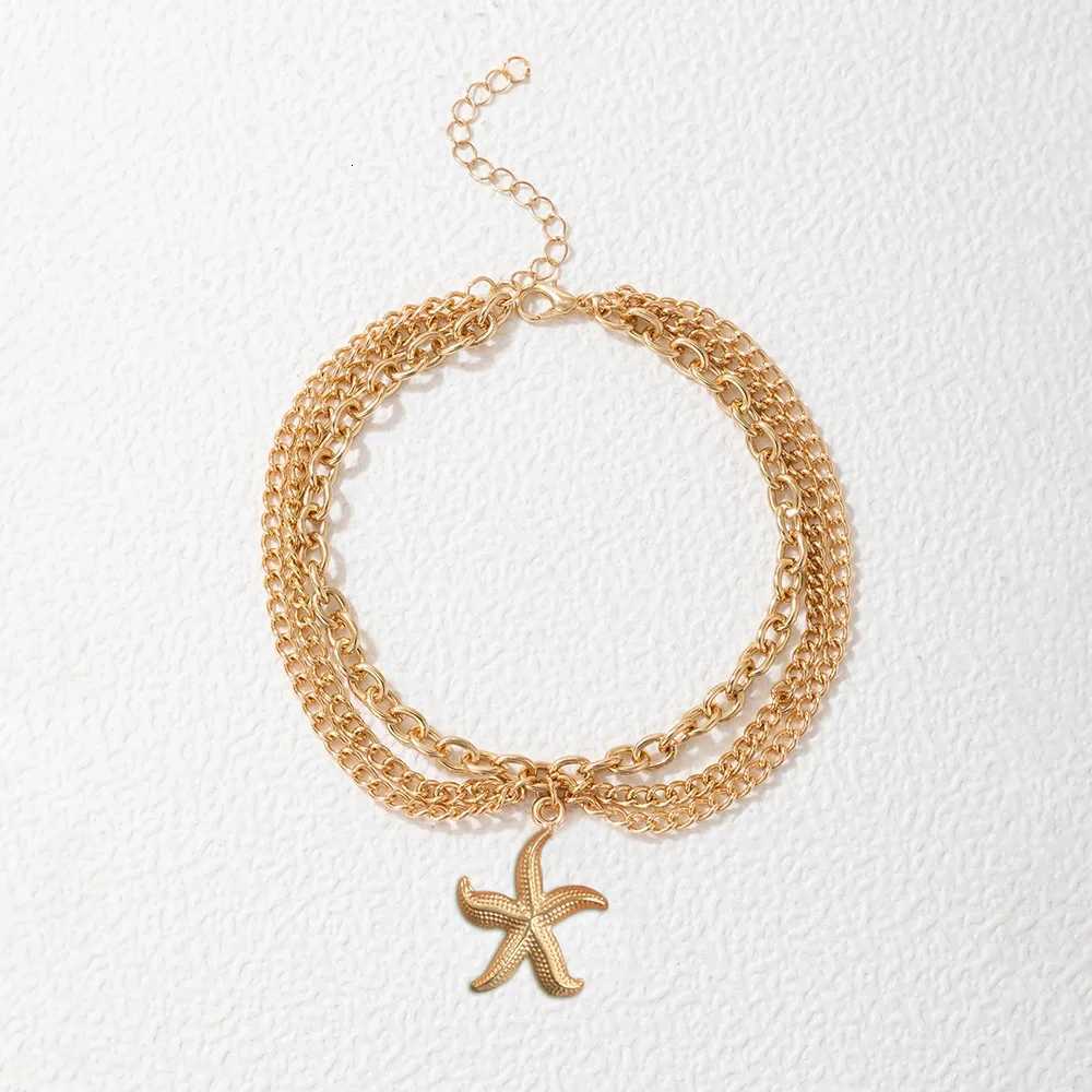 Stainless steel gold ankle chain retro style beach shell starfish double-layer stacked ankle chain womens jewelry gift H260325 - view 6