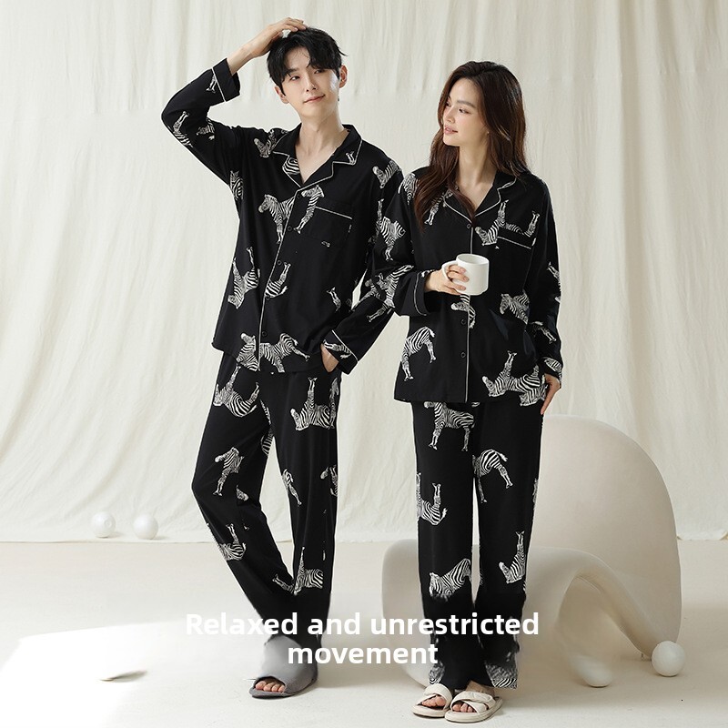 Women's Pajamas Antibacterial Pure Cotton Autumn Winter Zebra Pattern Long Sleeve Couple Homewear