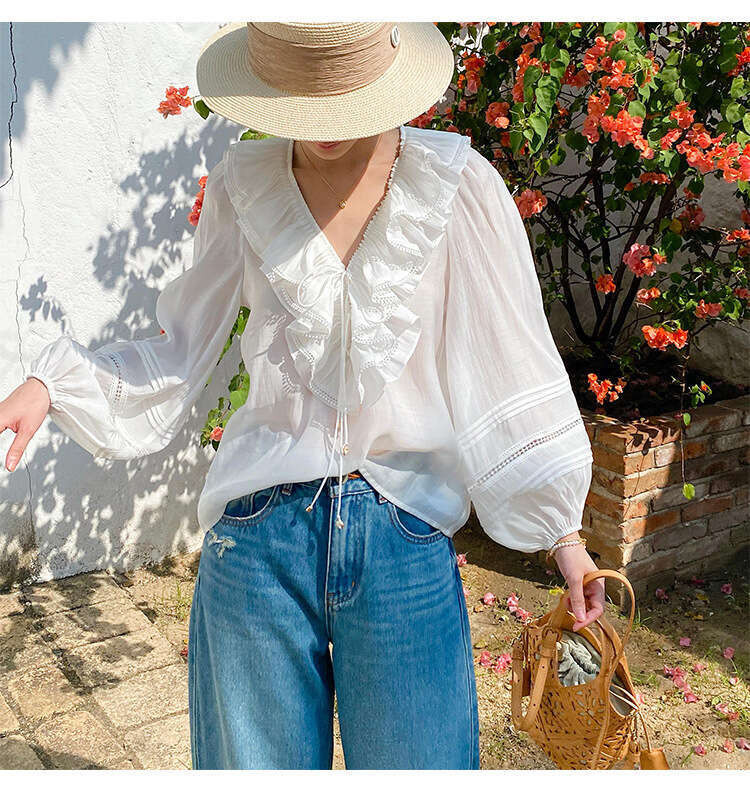 2026 A5 Spring New Designer Fashion White French Shirt Long Sleeve Elegant Style Women's