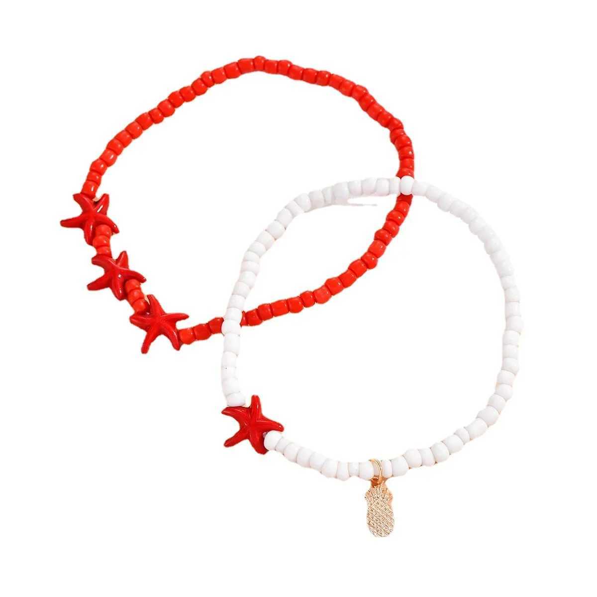 2024 New Boho Starfish Stone Beaded Double Layer Anklets for Women Charm Pineapple Pendant Summer Beach Jewelry Accessories Gift H260325 - view 6
