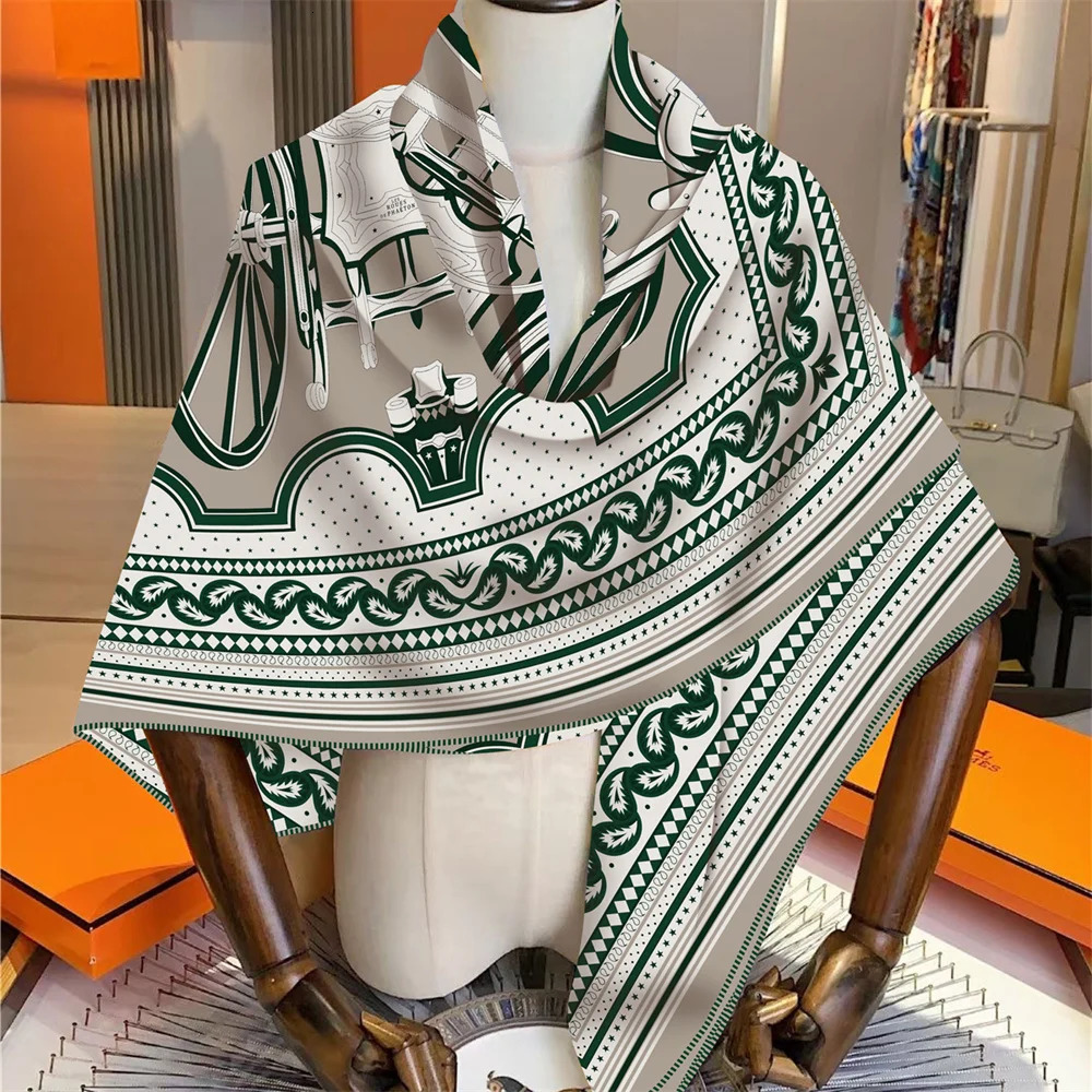 POBING 30 Silk 70 Cashmere Scarf Women Hand Rolled Carriage Wheel Square Scarves Wraps Bandana Big Hijabs Female Foulard 135CM 260324