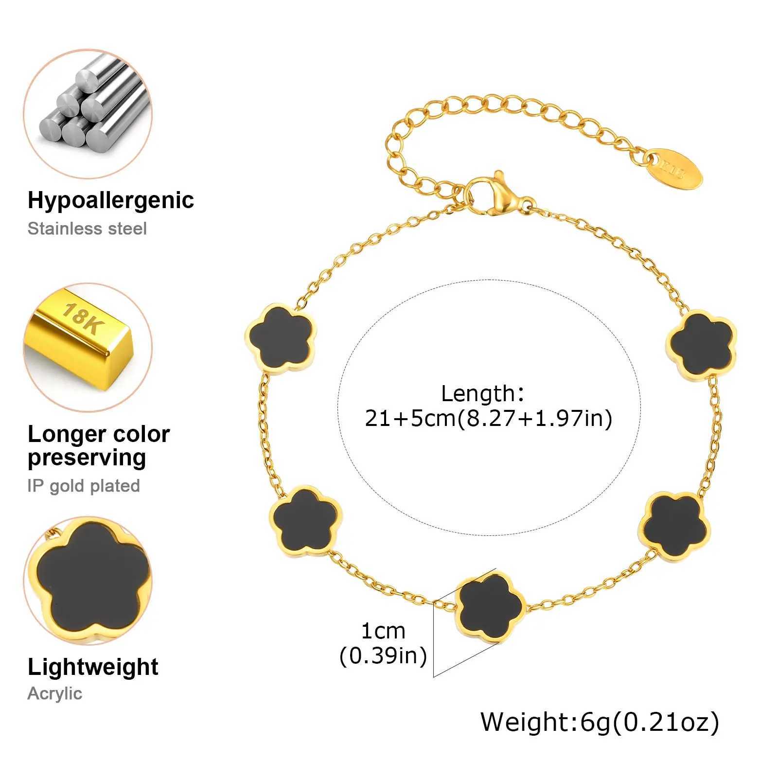 Classic Black Five Flower Anklet for WomenStainlESS Steel Waterproof Chain AnkletsSummer Beach Jewelry Gifts H260325 - view 7