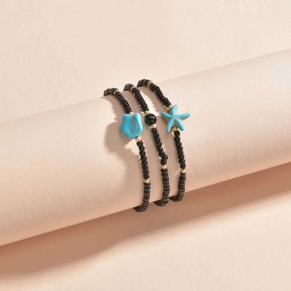 3pcs Set Bohemian Fashion Irregular Turquoise Starfish Rice Bead Elastic Anklets for Women Summer Beach Party Jewelry Sets Gift H260325 - view 4