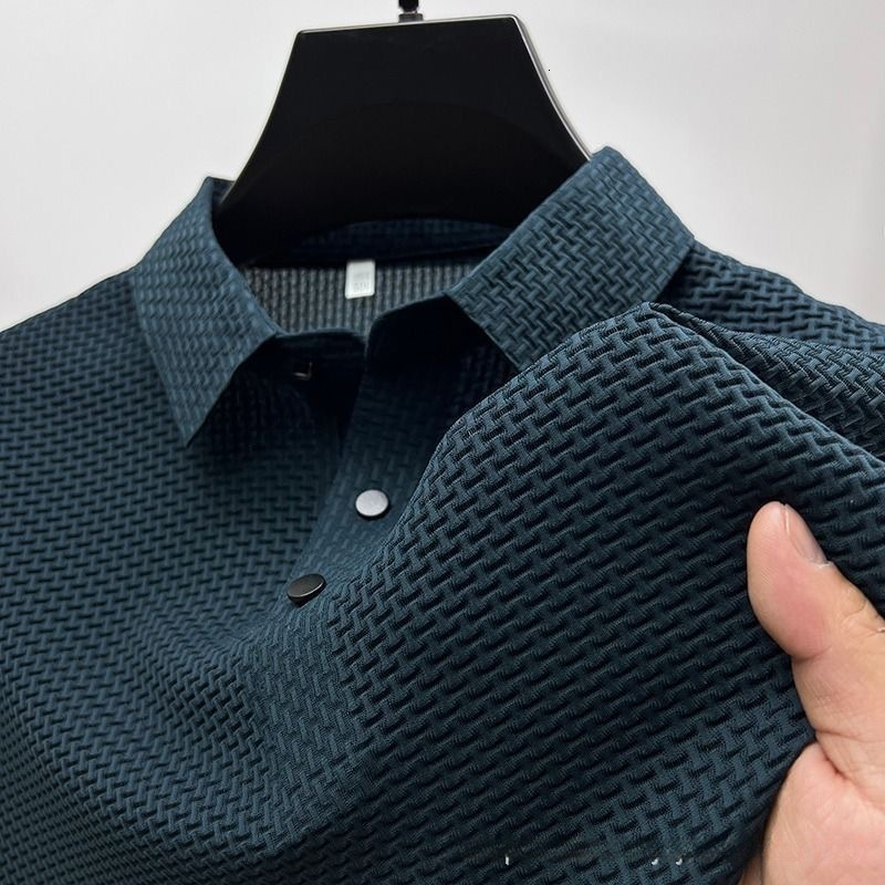 2026 Designer Luxury Summer Ice Silk Quick-dry Polo Shirt For Men, Jacquard Turn-down Collar Short Sleeve T-shirt, High-end Casual Men's Draped T