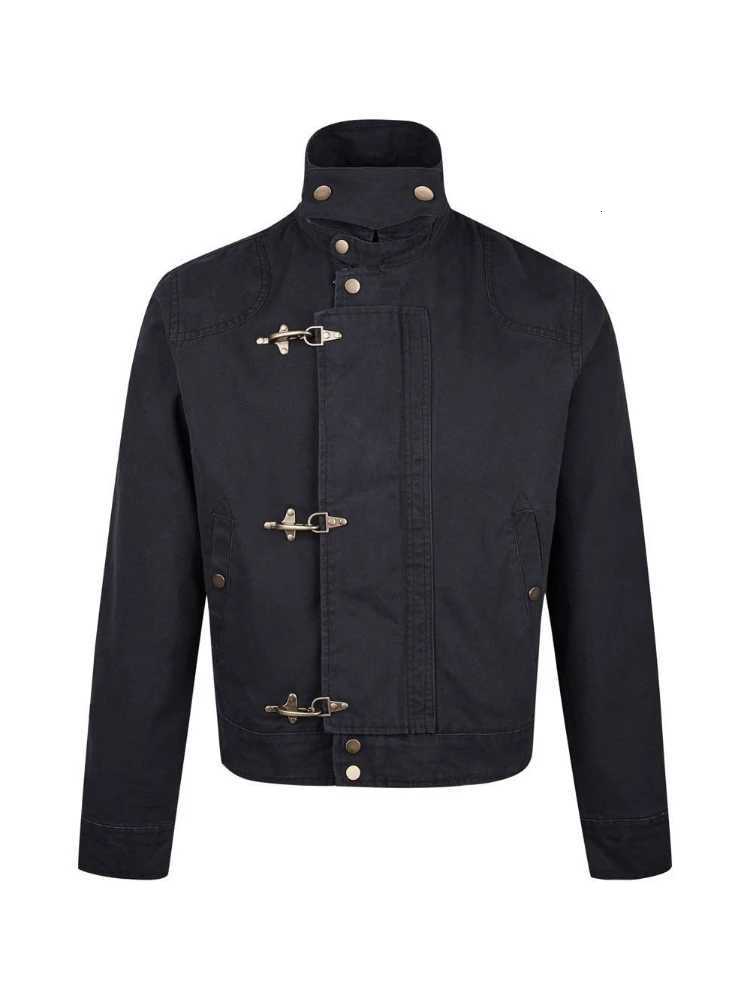 Mens Jacket Harajuku American Vintage Streetwear Buckle Short Workwear Coat Stand Collar Loose Fit Unisex Spring Autumn Clothes C260325