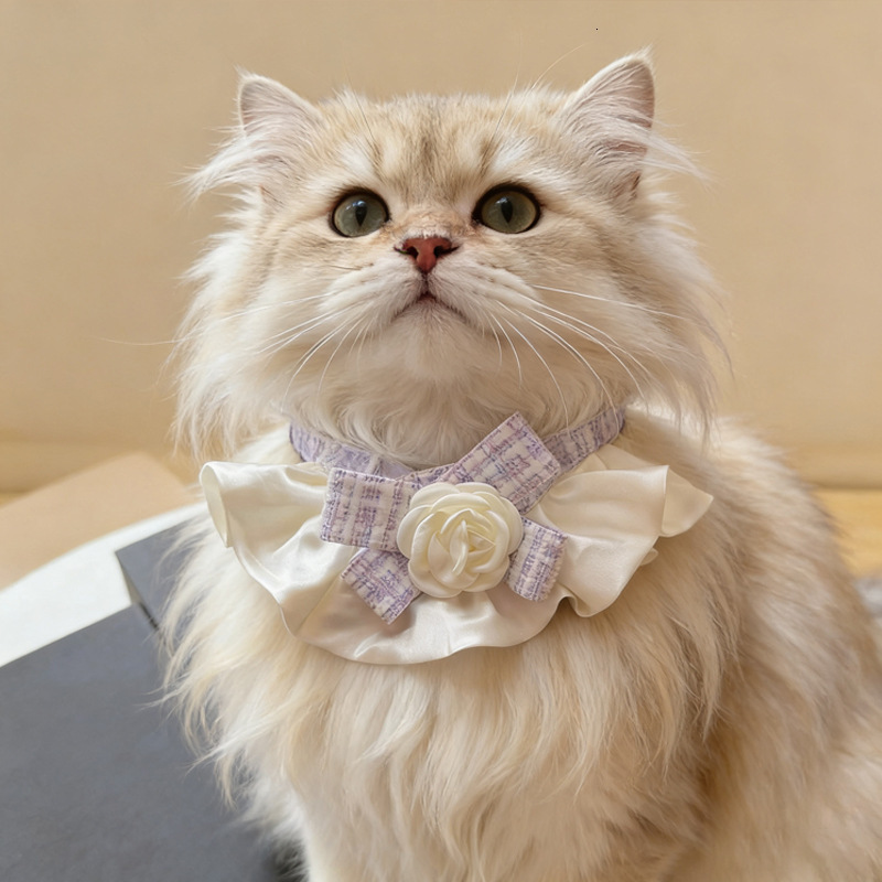 Pet Collar Bib Drool Towel Camellia Style Cute Design Soft Comfortable Decorative Neck Accessory For Dogs And Cats