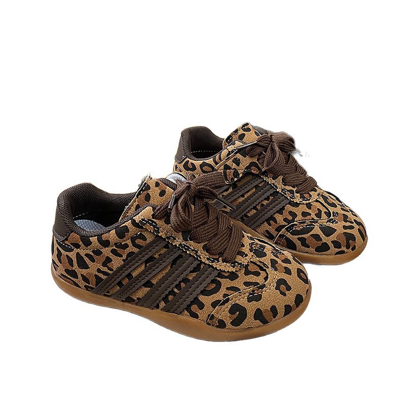Kids Leopard Print Sneakers for Boys Girls Retro Brown Toddler Trainers Soft Sole Non-Slip Walking Shoes Fashion Children's Casual Sneakers for D
