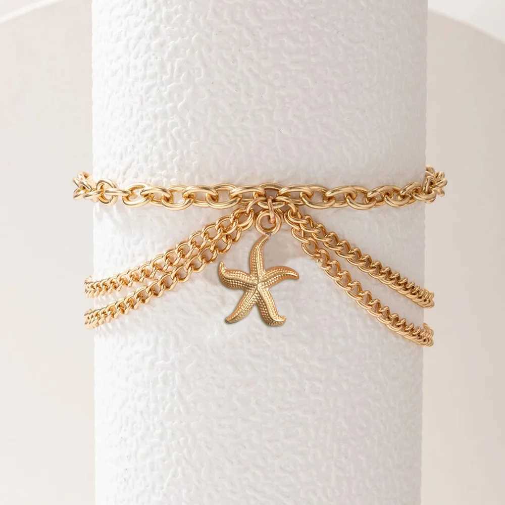 Stainless steel gold ankle chain retro style beach shell starfish double-layer stacked ankle chain womens jewelry gift H260325 - view 5