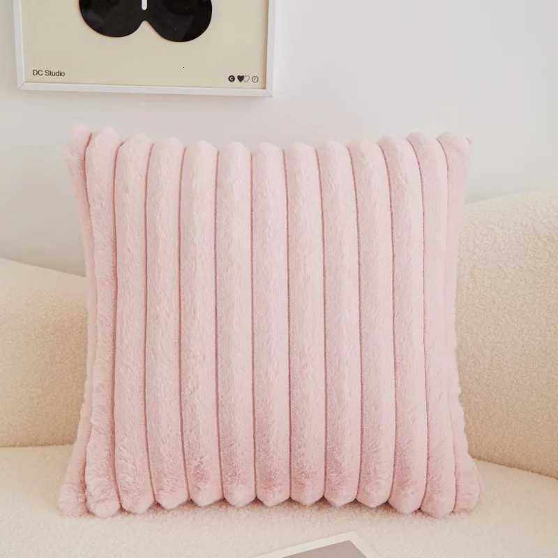 Square Faux Rabbit Fur Ribbed Pillow Case Solid Color Soft Plush Cushion Cover Sofa Office Decoration Pillow Cover Home Supplies H260330 - view 5