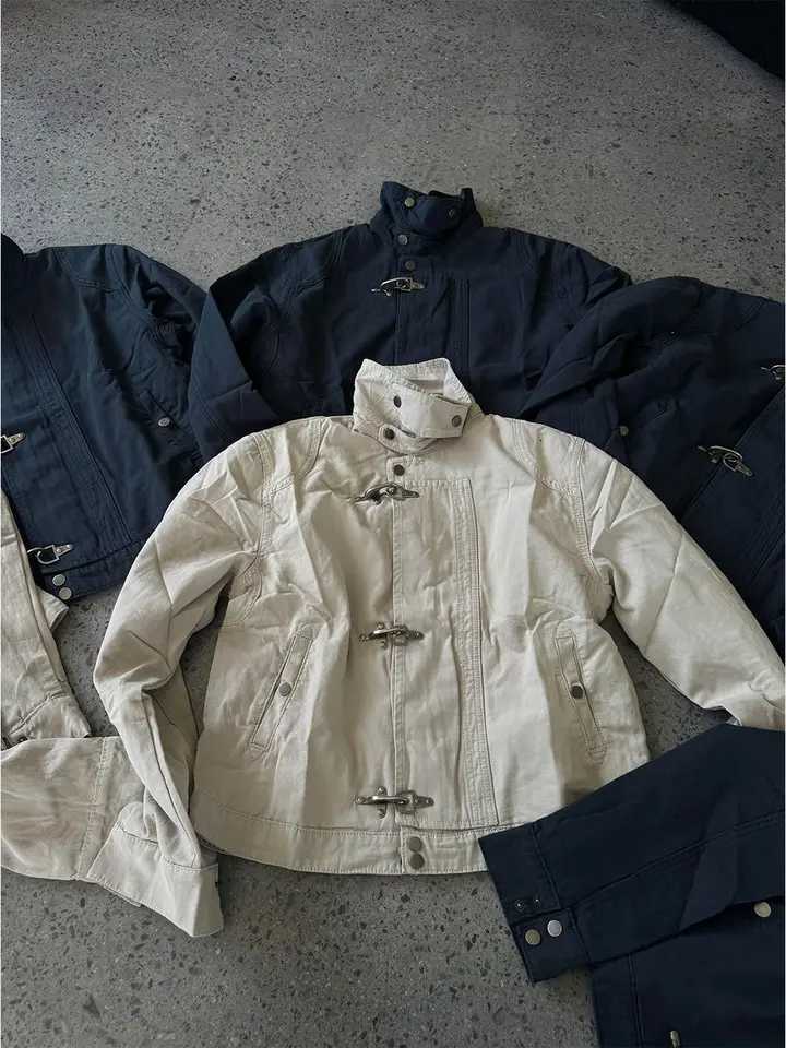 American Vintage 90s Harajuku button Streetwear Hooded Sweatshirt Casual Aesthetic Grunge Jacket Y2k Stand Neck Outfit Outerwear C260325